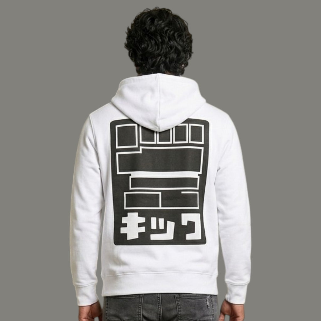 Grid Blueprint Graphic White Hoodie