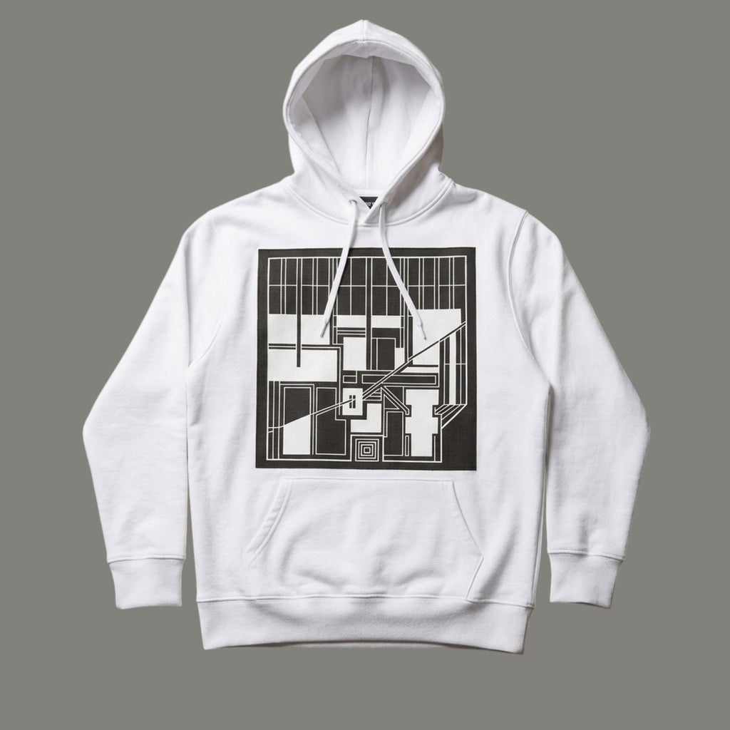 Grid Blueprint Graphic White Hoodie