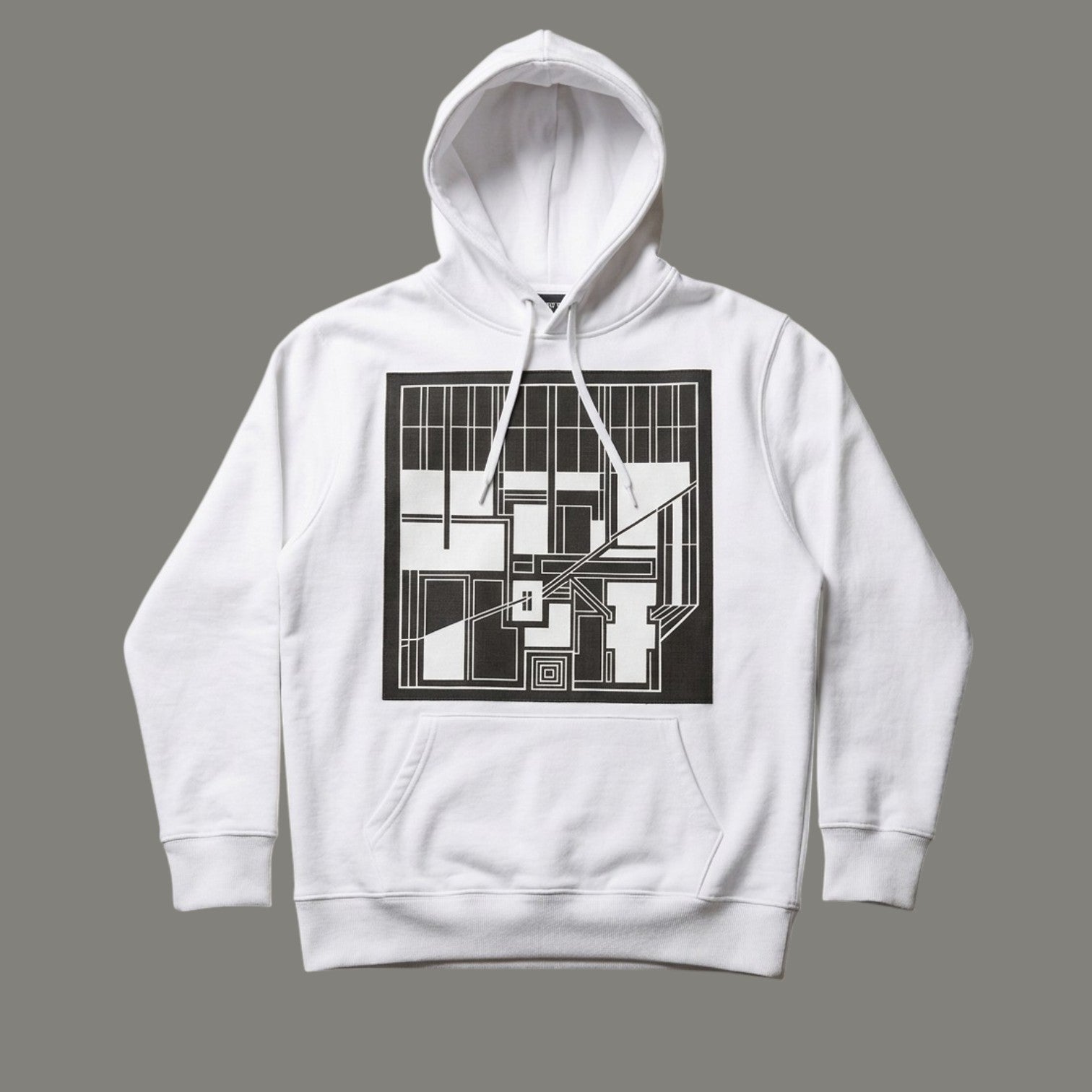 Grid Blueprint Graphic White Hoodie