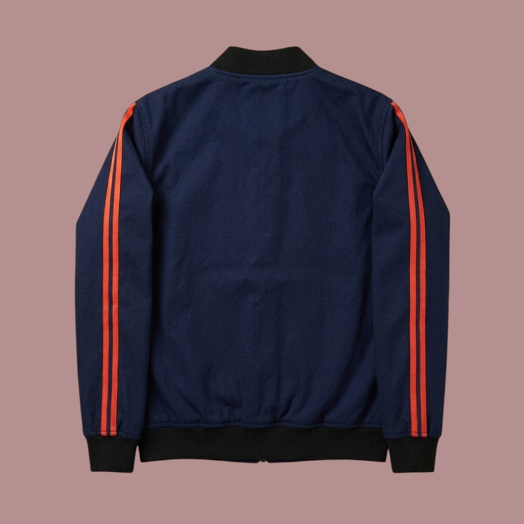 Navy Stripe Sleeve Bomber Jacket