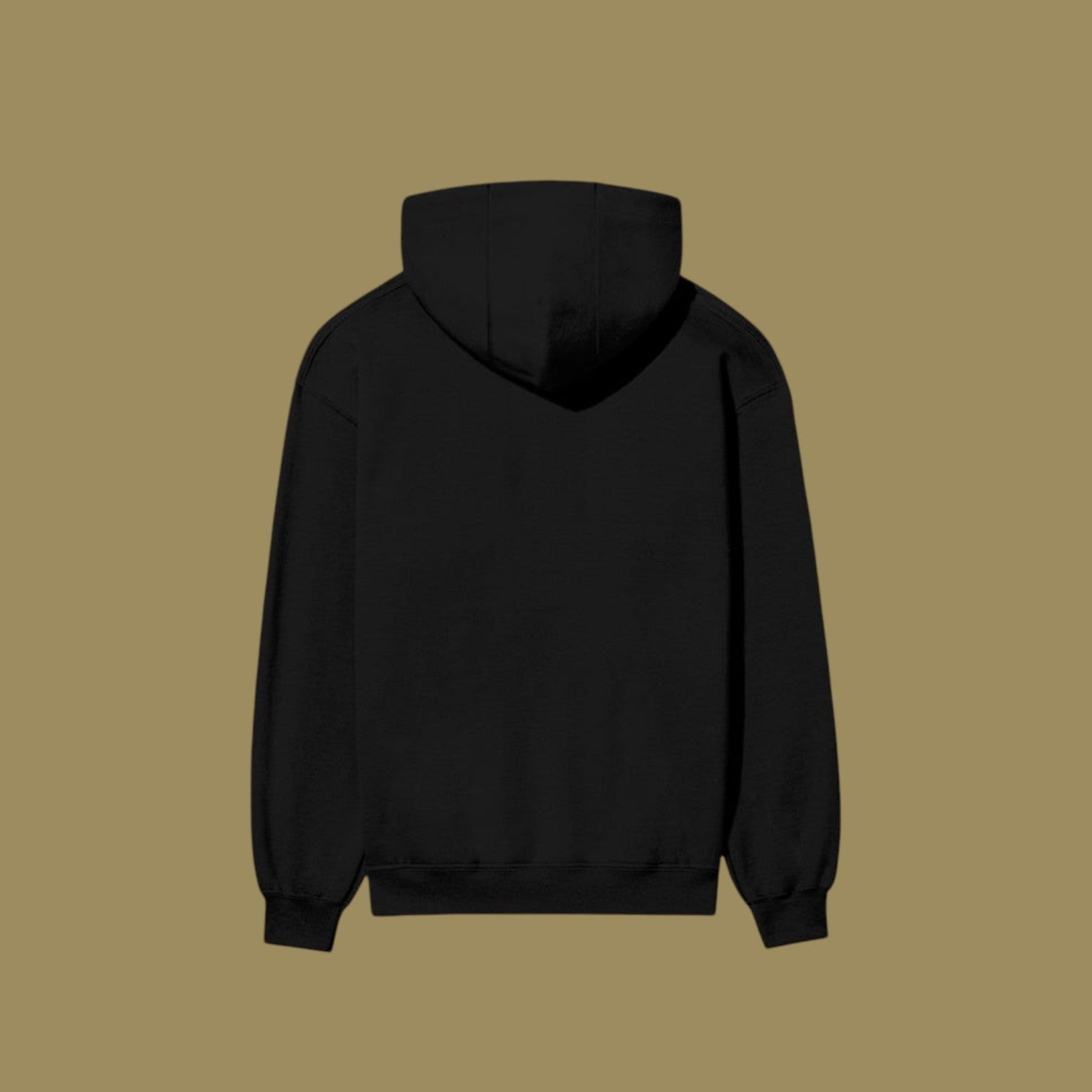 Back view of a plain black streetwear pullover hoodie, part of a Dan Da Dan anime-inspired apparel collection