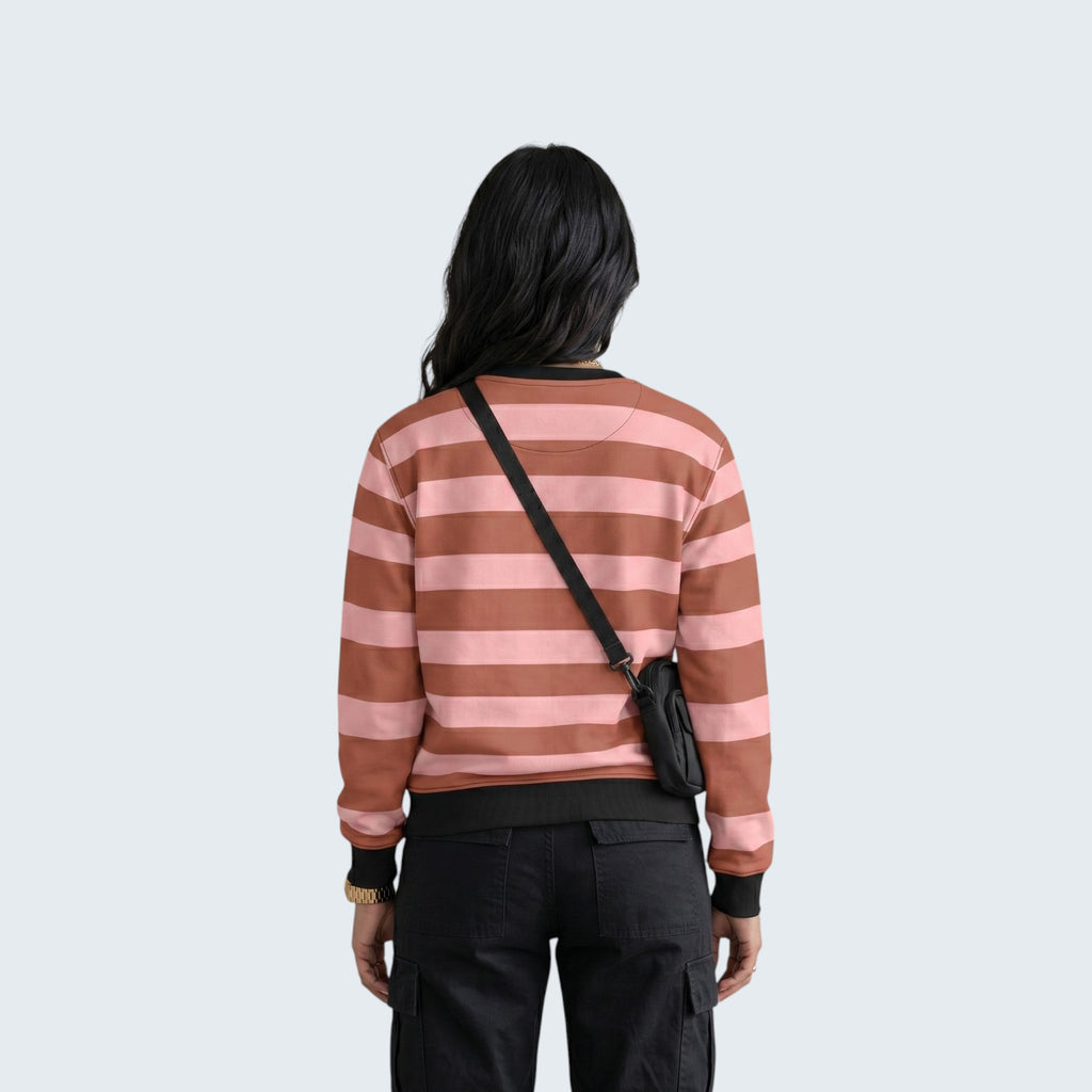 Fuzzy Stripe Print Crew Neck Sweatshirt