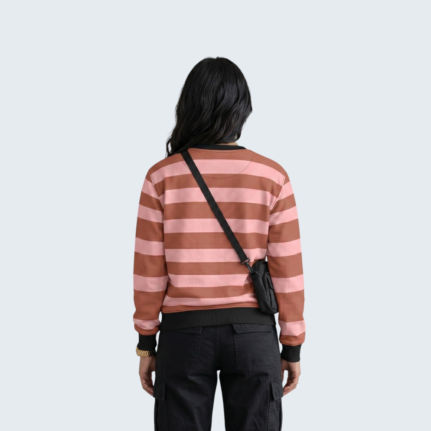 Fuzzy Stripe Print Crew Neck Sweatshirt