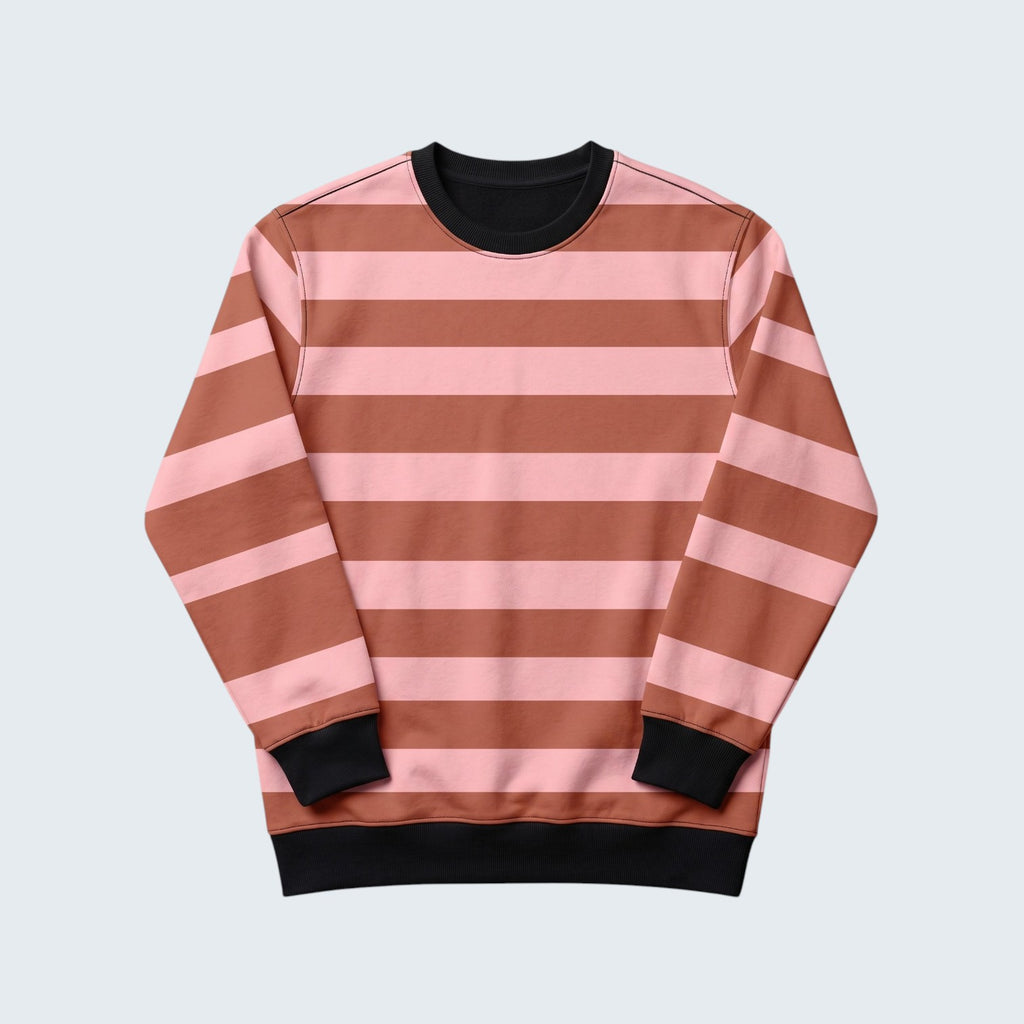 Fuzzy Stripe Print Crew Neck Sweatshirt