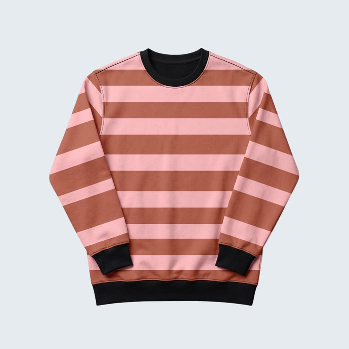 Fuzzy Stripe Print Crew Neck Sweatshirt