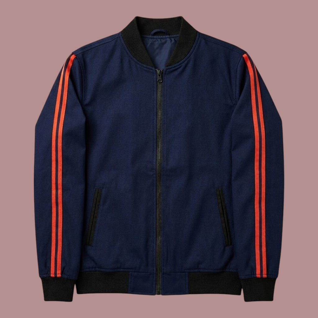 Navy Stripe Sleeve Bomber Jacket