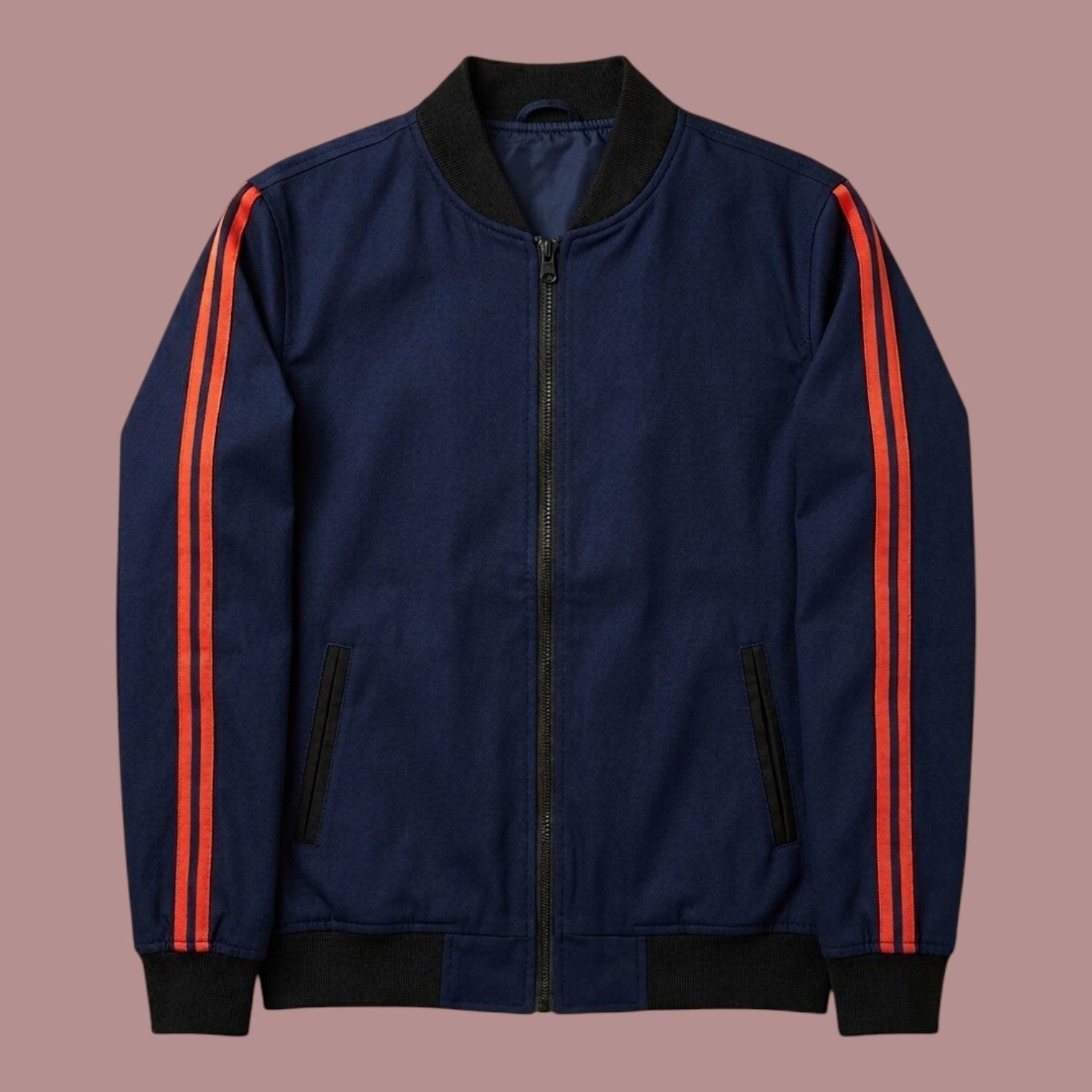 Navy Stripe Sleeve Bomber Jacket