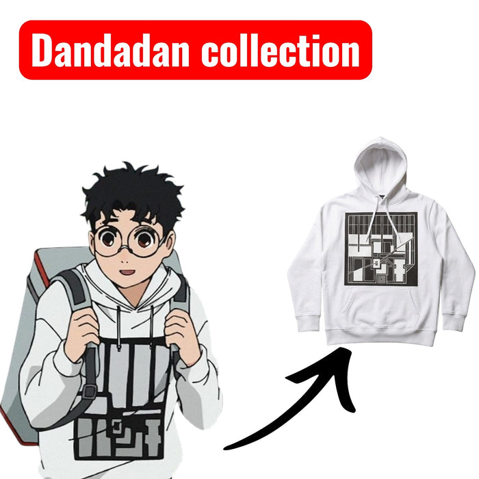 Grid Blueprint Graphic White Hoodie | Okarun