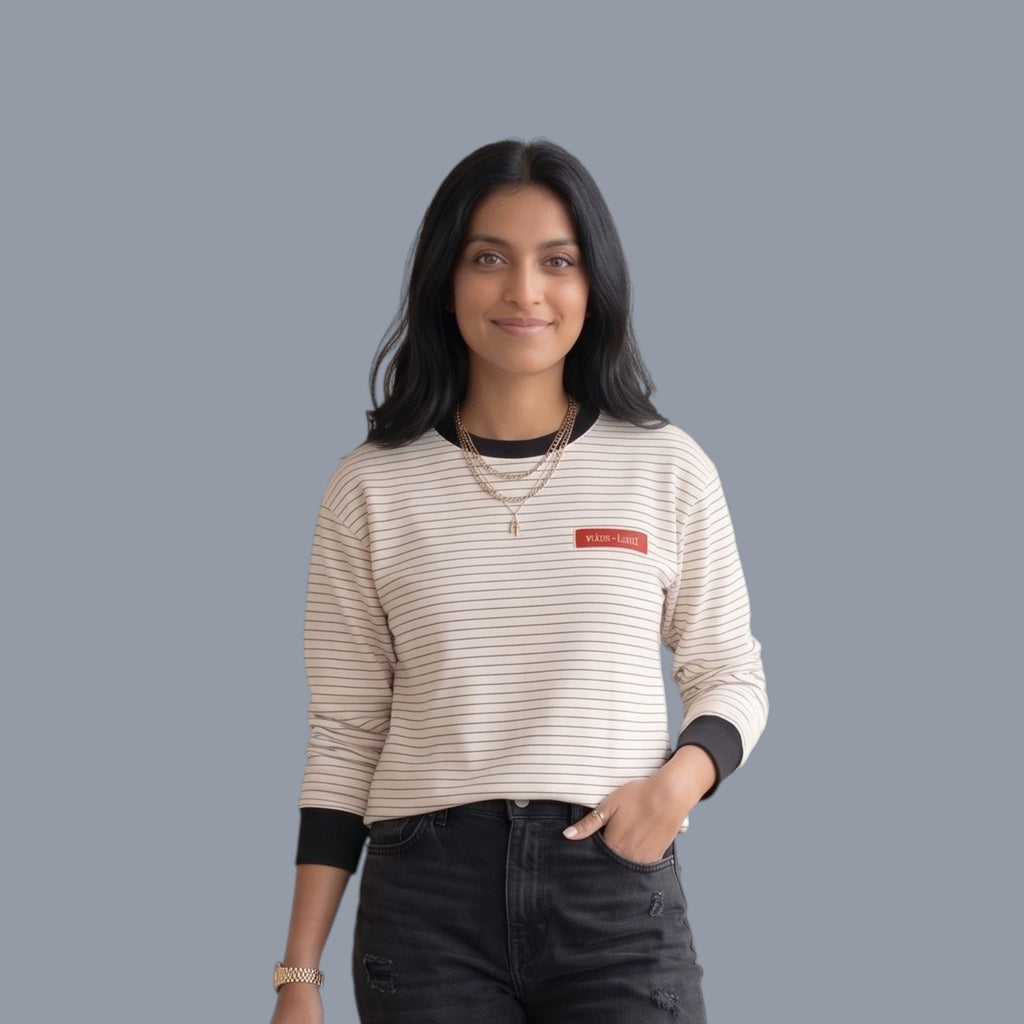 Stripe & Zip Collared Premium Sweatshirt