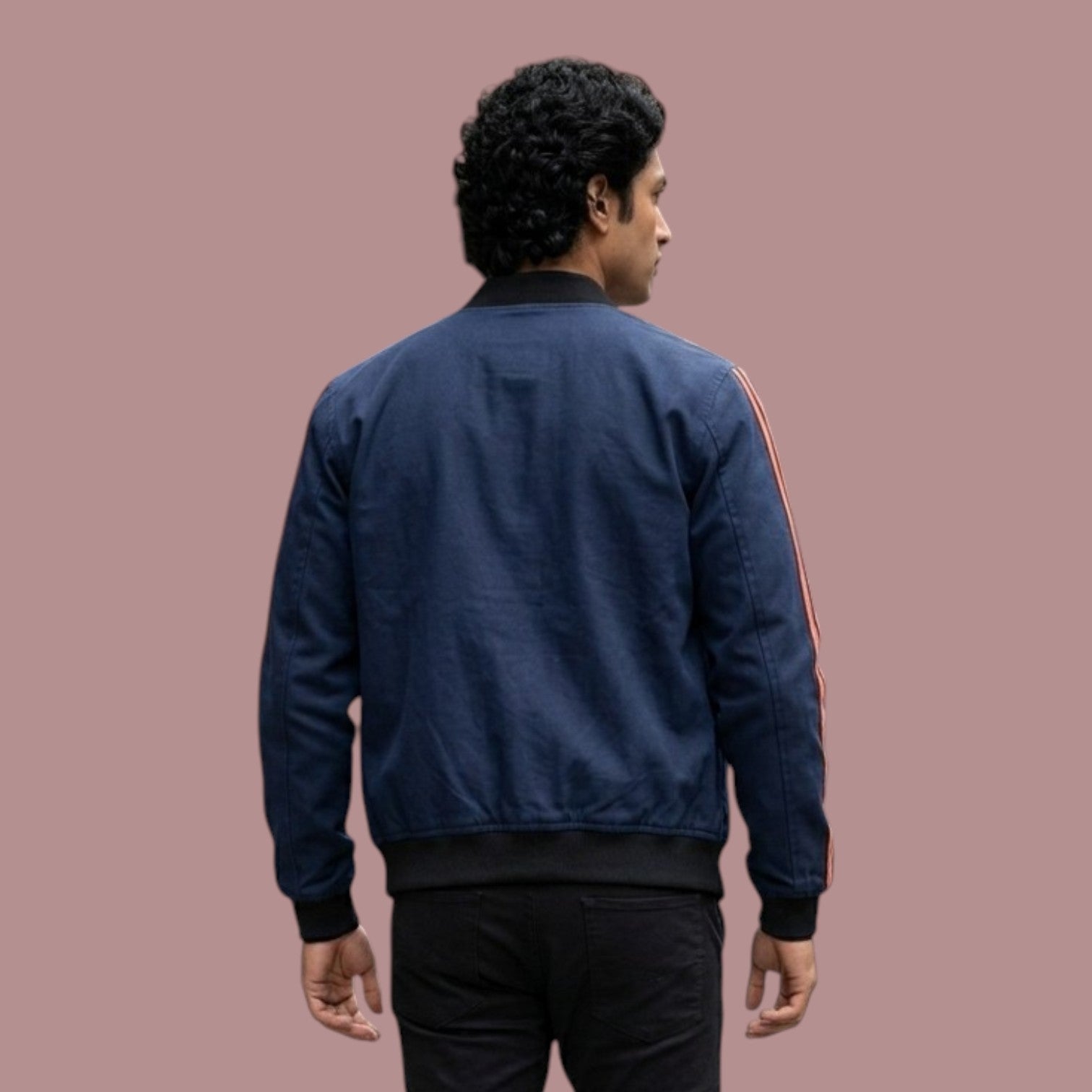 Navy Stripe Sleeve Bomber Jacket